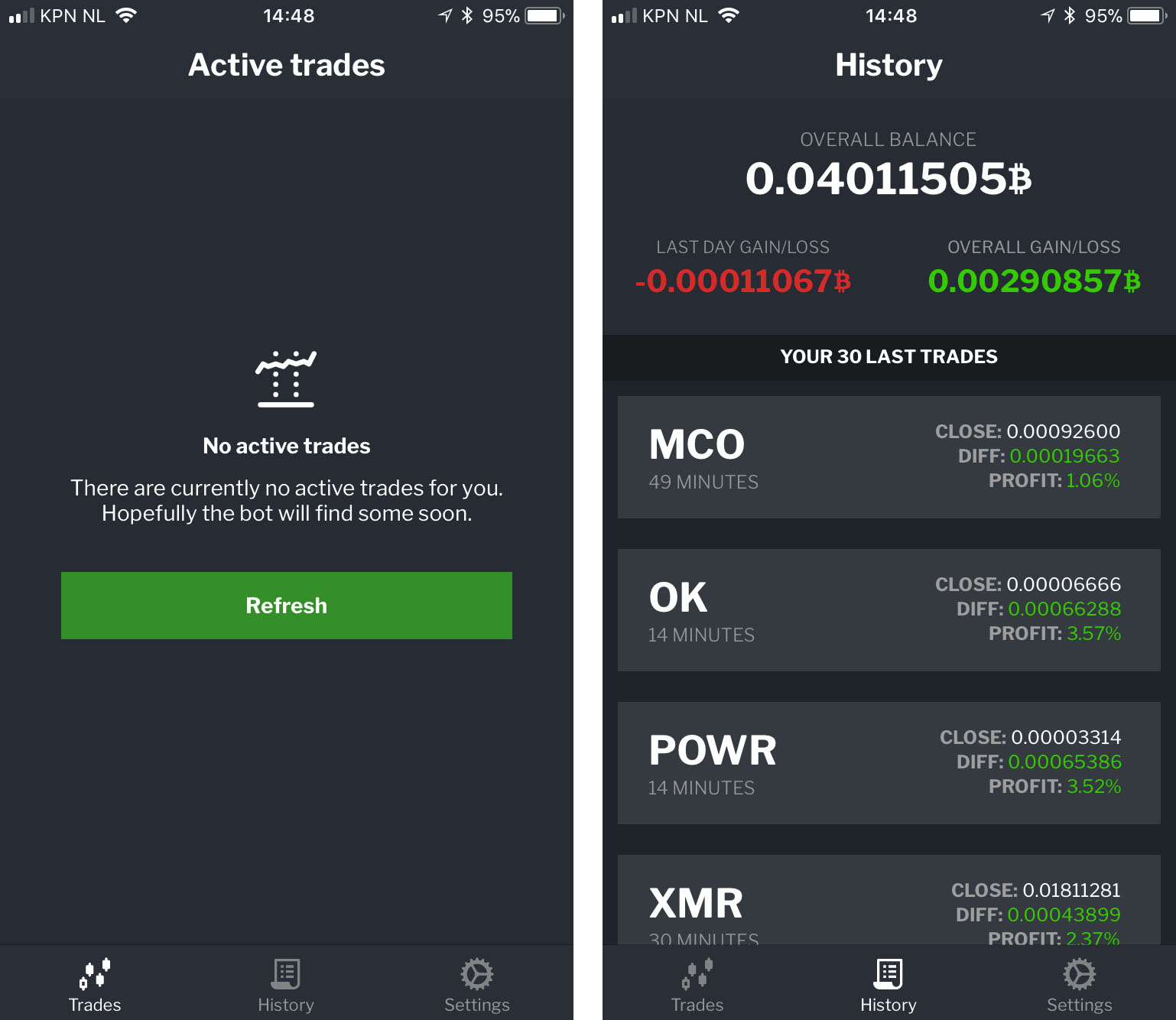 Mobile companion app for the trade bot