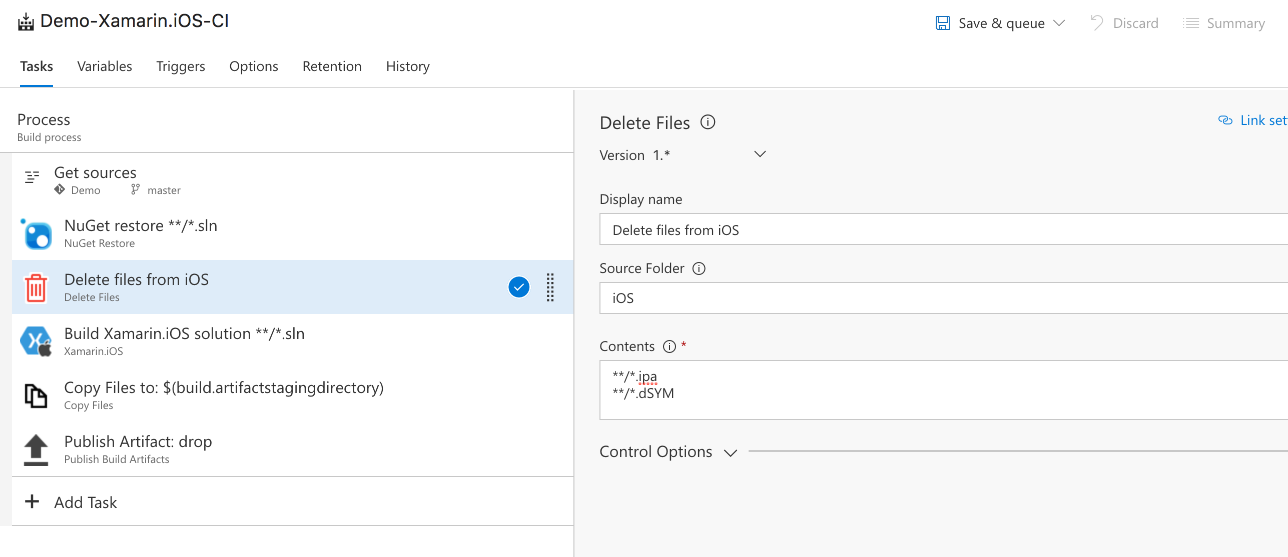 Setting up the delete files task