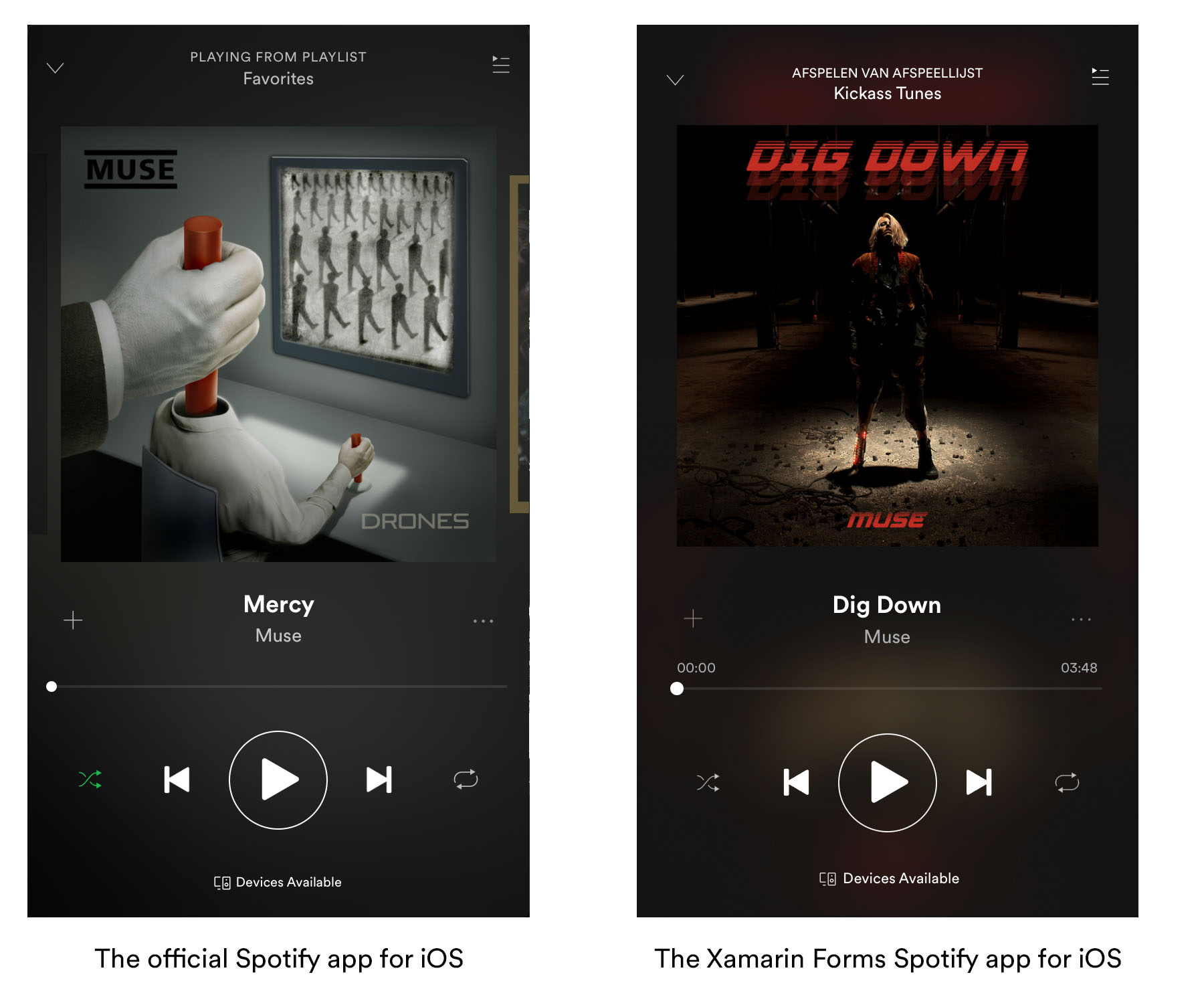 Spotify UI - Player screen in iOS comparison