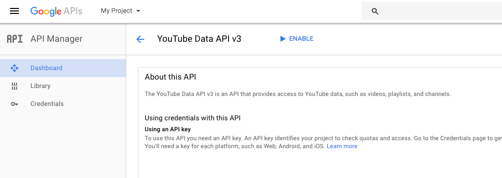 Enable the YouTube API
