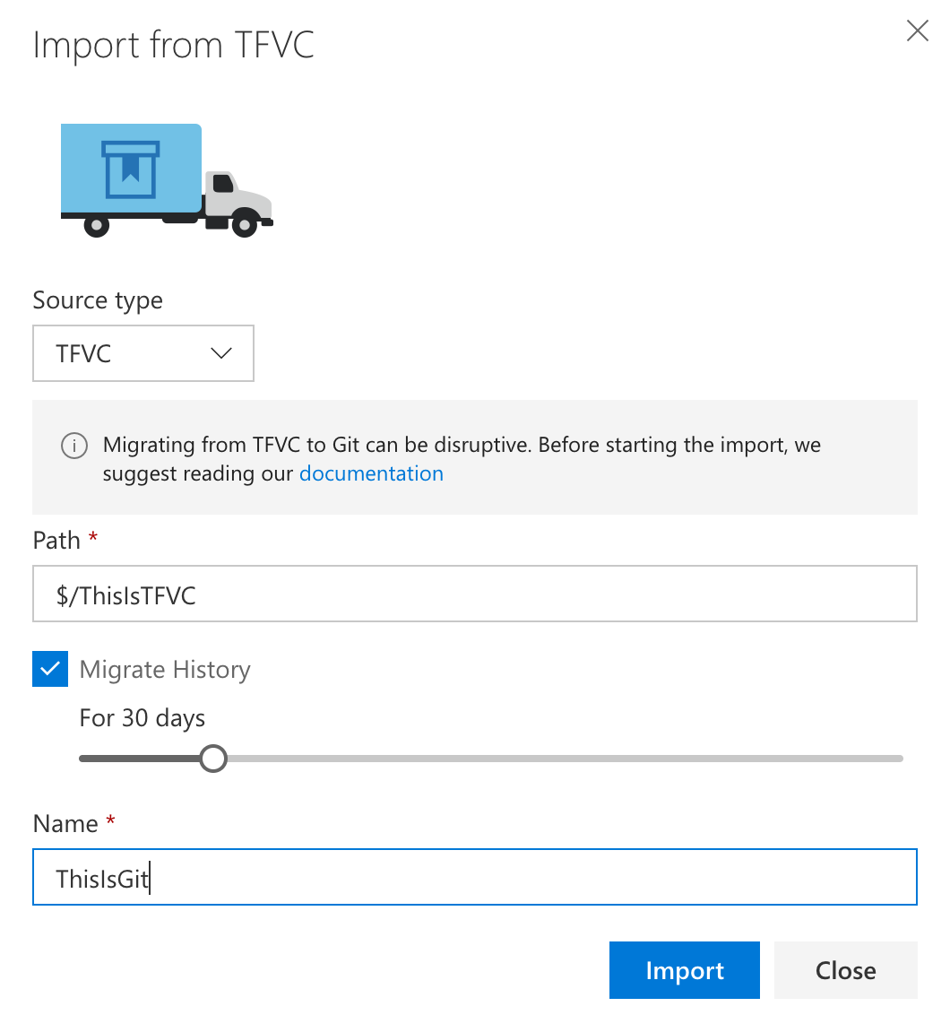 TFVC. Git import