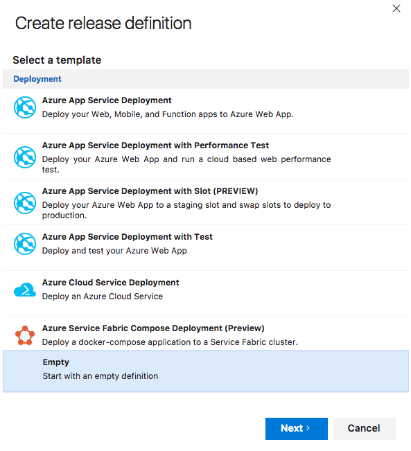 Creating a release definition in VSTS